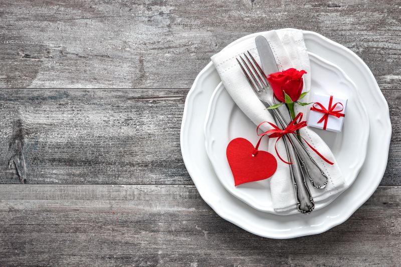 Valentine's Day restaurant specials in Kansas City - table setting with hearts and flowers
