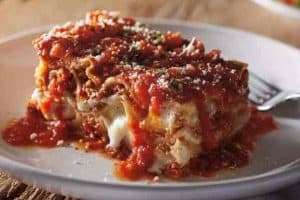 Carrabbas lasagna on a plate