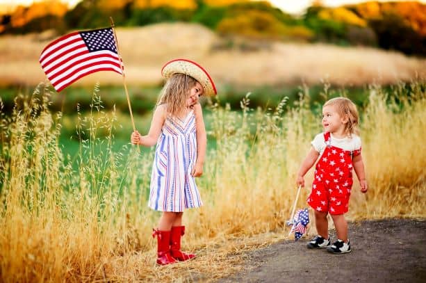 Kids with an American flag