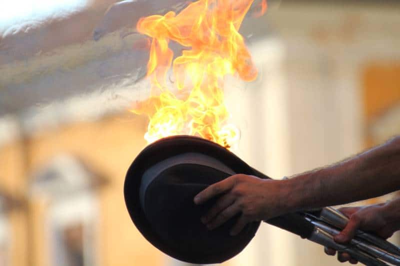 Kansas City spring festivals - busker with fire sticks