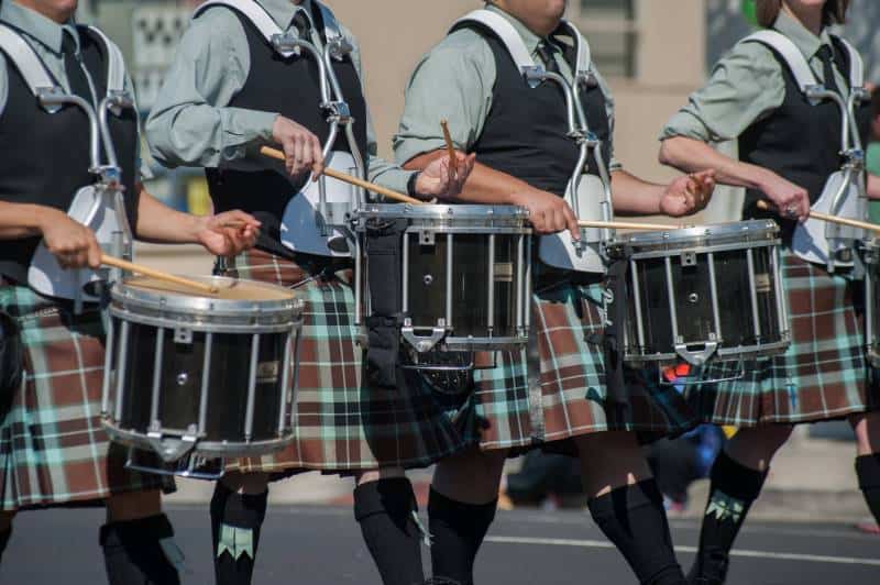 Kansas City spring festivals - band marching in kilts with drums