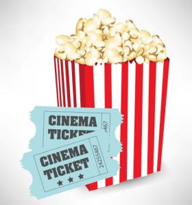movie tickets and popcorn