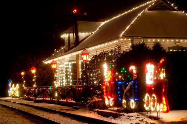 Kansas City Santa Train - Train station decorated with Christmas lights