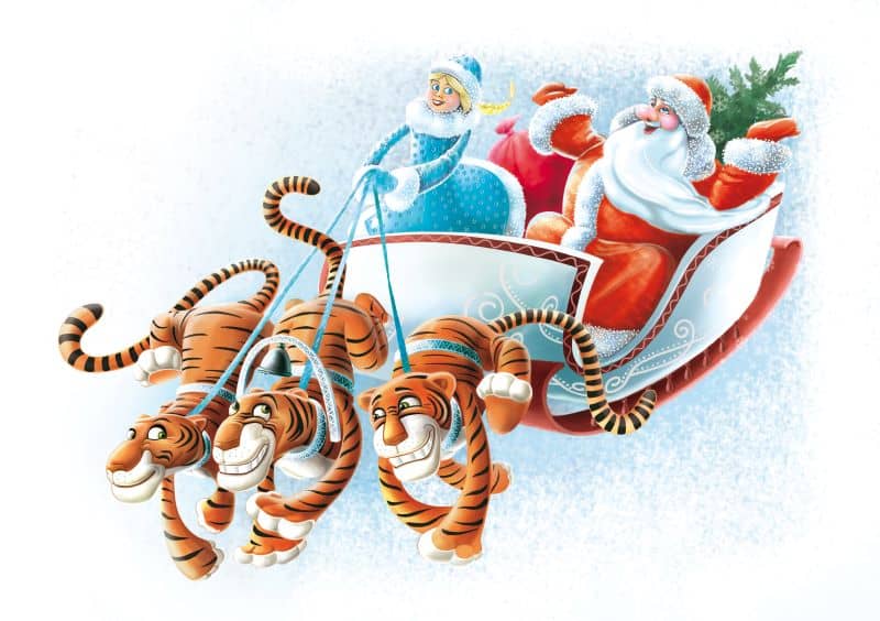 Holidays at the Kansas City Zoo - Santa Claus in a sled pulled by tigers