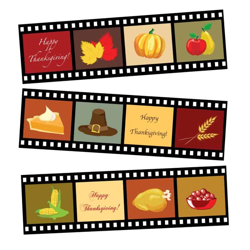 Movies on Thanksgiving Day - Film strip with Thanksgiving icons
