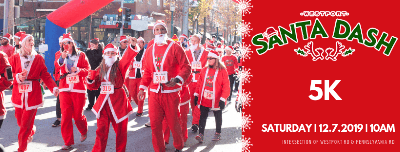Westport Santa Dash - runners in Santa suits