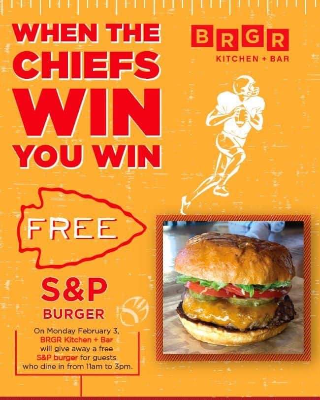 Kansas City Super Bowl Food Deals - BRGR free burger