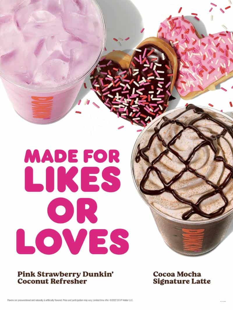 Dunkin' Valentine's Day Drinks and Doughnuts