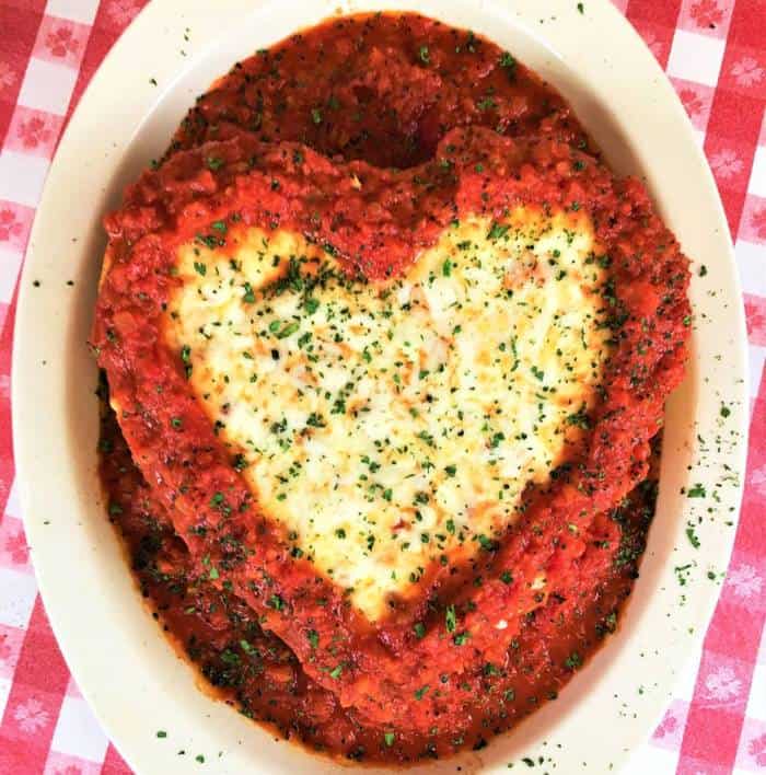 Valentine's restaurant deals in Kansas City - heart-shaped lasagna