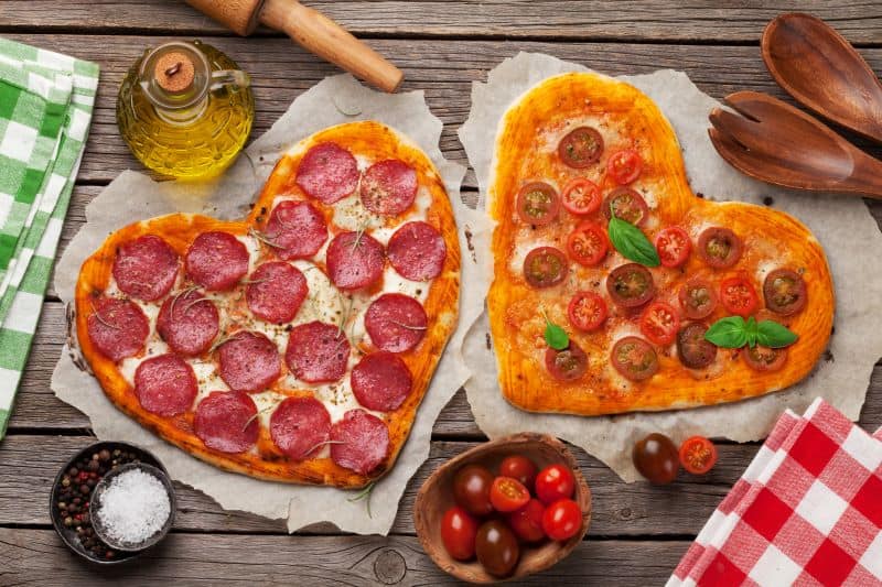 Valentine's Day food specials in Kansas City - two hearth-shaped pizzas