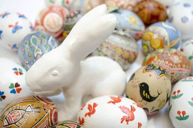 Easter Egg Hunts & Events in Kansas City - white bunny with Ukraine eggs