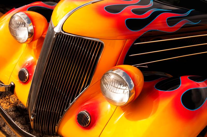 Hot rod car with flames