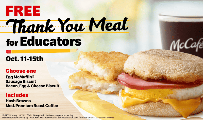 Educators Free Meal from McDonald's