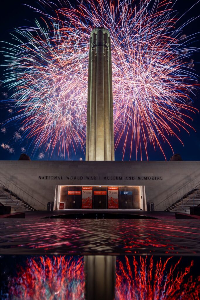 fireworks at WWI museum in Kansas City, Mo.