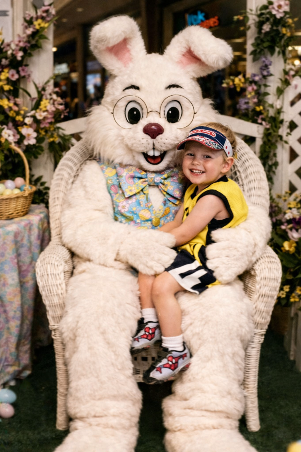 Free Easter Bunny photos in Kansas City at Bass Pro Shops with smiling toddler